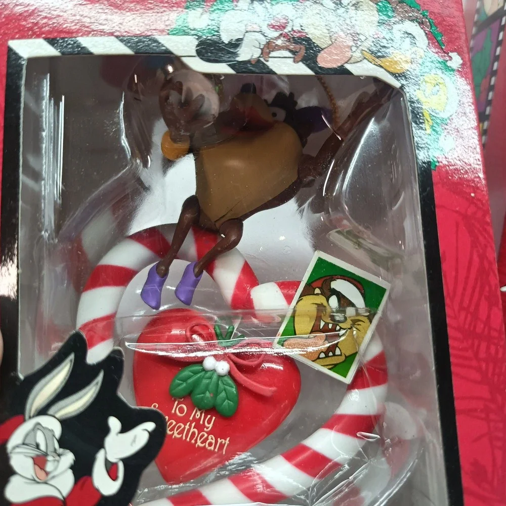 Vtg 1997 Looney Tunes Mrs Taz Tasmanian Devil Christmas Ornaments‎ Lot of 2